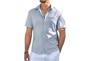 JMIERR Men's Casual Button Up Shirts Short Sleeve Shirts Summer Hawaiian V Neck Wedding Beach Tees with Pocket