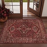 Tangsoo Washable Entryway Rugs 2x3 Vintage Non Slip Small Area Rug, Indoor Front Door Rug, Print Distressed Door Mat Indoor Entrance Soft Low Pile Throw Rug for Entry Kitchen Bedroom Dark Red