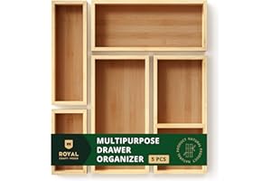 ROYAL CRAFT WOOD Luxury Bamboo Tea Storage Chest - Multi-Use Drawer Organizer Set for Tea Bags, Kitchen, and Office, Tea Bag Organizer and Storage Solution (5 Boxes)