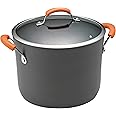 Rachael Ray Brights Hard Anodized Nonstick Stock Pot/Stockpot with Lid, 10 Quart, Gray with Orange Handles