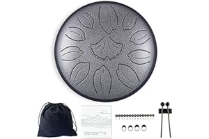TUOKING Steel Tongue Drum 6 Inch 11 Notes C Key Rain Drum for Adults and Beginners, Handpan Drum Sound Healing Musical Instrument Gift for Meditation, Yoga, Music Lovers(Silver)