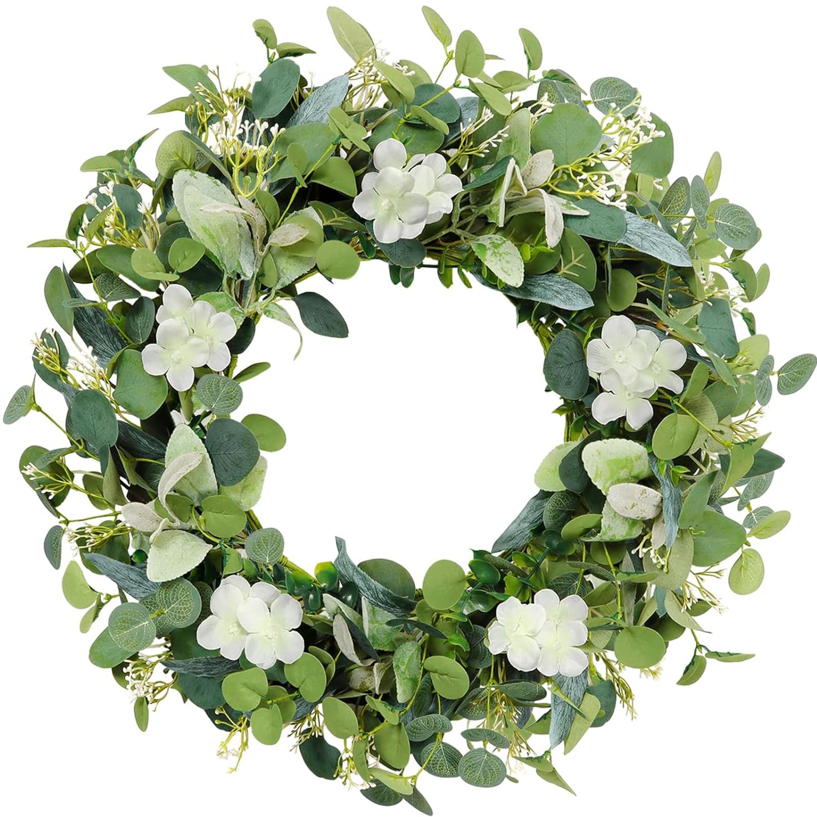 Weldomcor 22"/50cm Artificial Eucalyptus Wreath for Front Door, Spring Summer Wreath with Berries Greenery Floral Door Wreath All Year for Home Window Wall Porch Farmhouse Fireplace Wedding Decor
