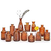 SUPMIND 12Pcs Glass Bud Vase Set, Small Dark Brown Flower Vase for Centerpieces, Bud Vases in Bulk, Mini Vintage Vase for Rustic Wedding Decorations（Amber）