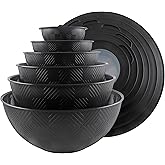 COOK WITH COLOR Mixing Bowls with Lids - 12 Piece Plastic Nesting Bowls Set includes 6 Prep Bowls and 6 Lids, Rhombus Design - Microwave Safe (Black)