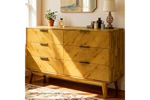 Megsu Veyron 6 Drawers Dresser for Bedroom, Acacia Wood, 54” Wide with Soft-Close Glides, Mid Century Modern Dresser, Waterpr