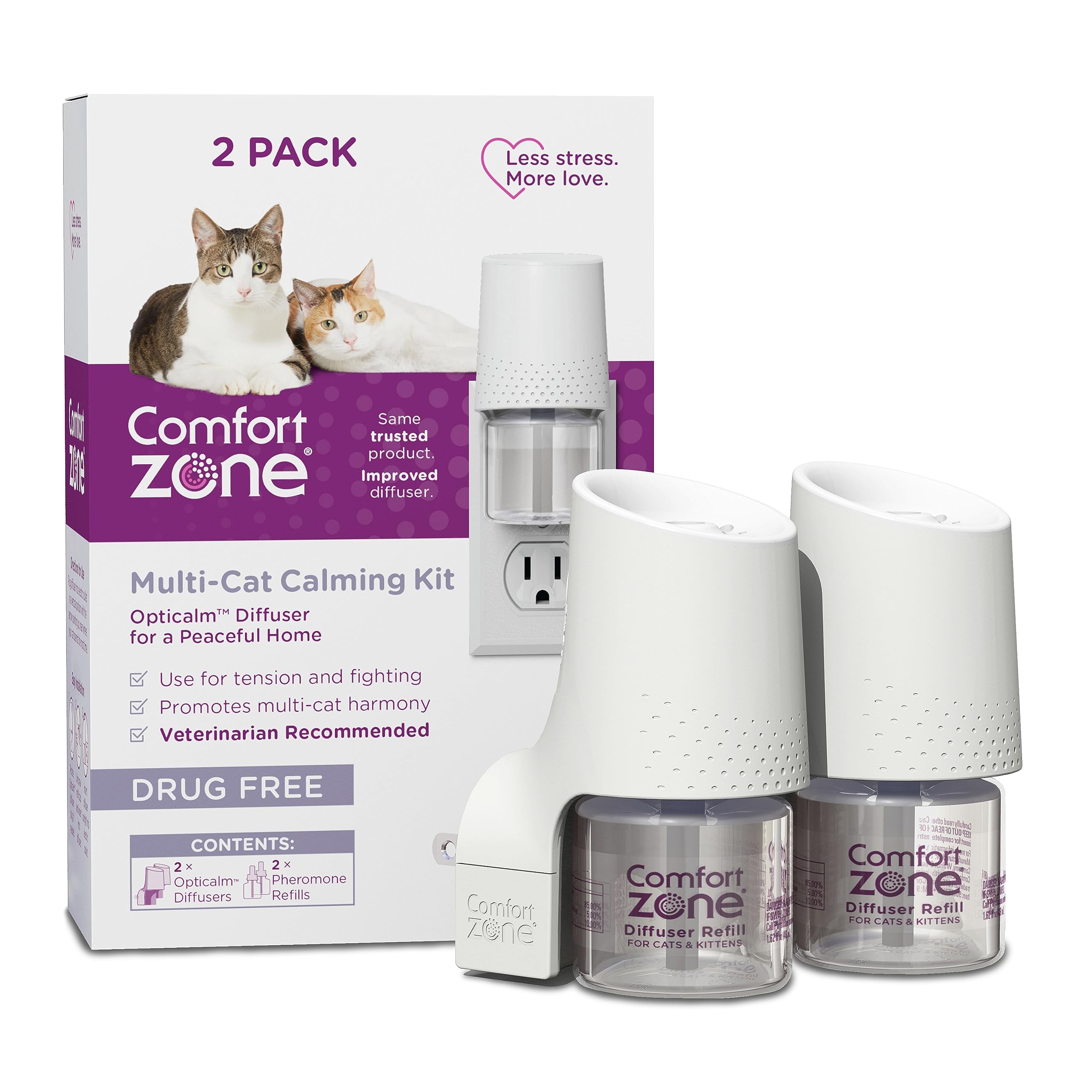 Comfort Zone Savings Kit; 2 Multicat Diffusers & 2 Refills; Cat Calming ...