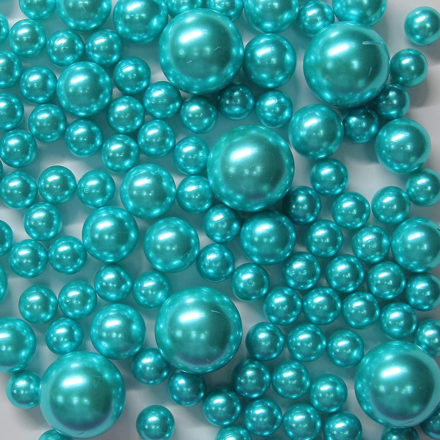 Vase Fillers - WELMATCH Tiffani Blue Pearl Vase Fillers - 120 pcs 0.75 LB Faux Pearl Beads 14mm 20mm 30mm Assorted with 3200 pcs Clear Water Beads Included for Home Wedding Events decroation (Tiffani Blue, 120 pcs)