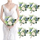 Wedding Bridesmaids Bouquets Set of 6 - Artificial Bridesmaid Rose Bouquet Handmade Maid of Honor Flowers Small Floral Centerpiece for Marriage Proposal Party Anniversary Table Decor -7 inch
