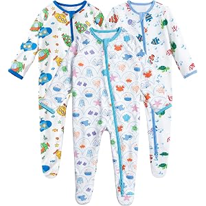 GUISBY Baby Footed Rayon of Bamboo Pajamas 2-Way Zipper | Soft Rayon of Bamboo Sleepwear, 2-Way Zipper, Mitten Cuffs, Breatha