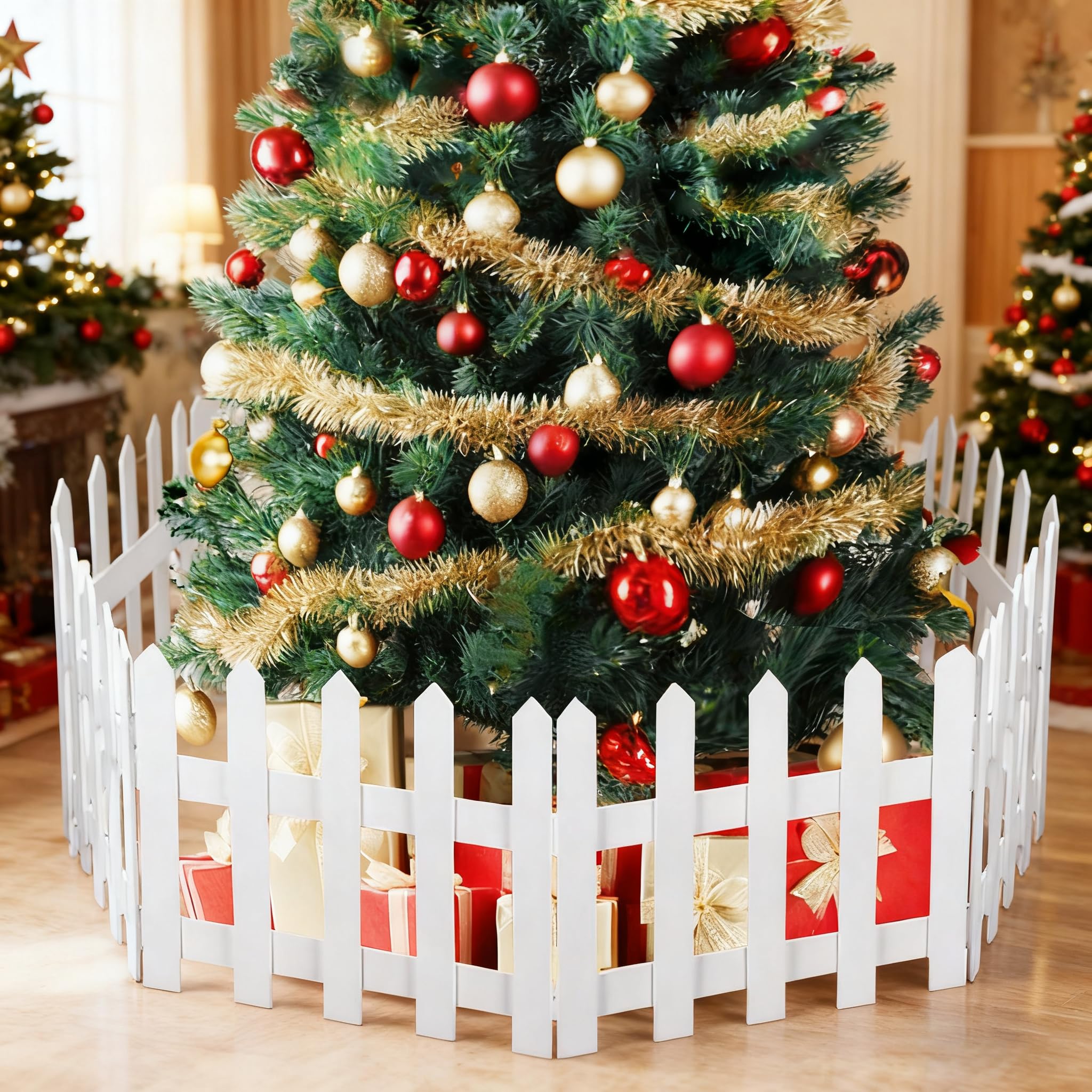Photo 1 of 10 Pack Wooden Christmas Tree Fence,Extre Height 16” Christmas Tree Gate, White Fence for Cat, Small Dog, Suit for New Year Decoration