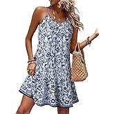 Dokotoo Summer Dresses for Women 2026 Spaghetti Strap Sexy Deep V Neck Smocked Ruffle Flowy Boho Dresses