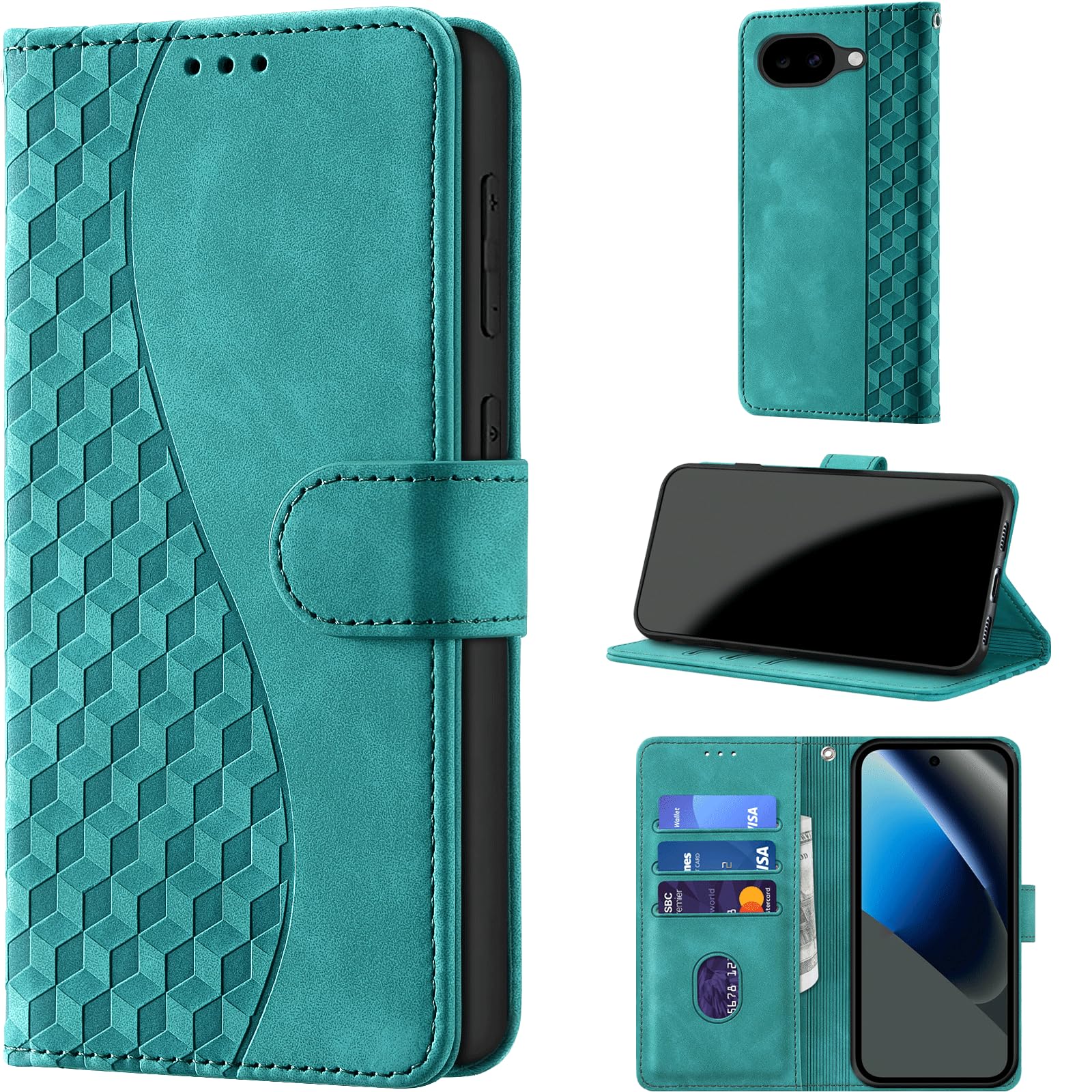 Handyhülle für Google Pixel 10a Hüllen Premium Leder Case RFID-Blockierung Klappbar Wallet Magnet Kartenfach Standfunktion Schutzhülle kompatibel mit Pixel 10a Cover,Türkis 3