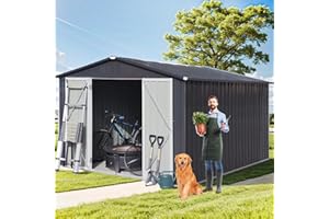 EMKK 10 x 8 FT Outdoor Storage Shed, Outdoor Patio Storage Shed with Doors, Metal Sheds Storage Garden Shed Tool Shed with Pent Roof for Backyard Patio Lawn,Shed & Outdoor Storage Outside Shed