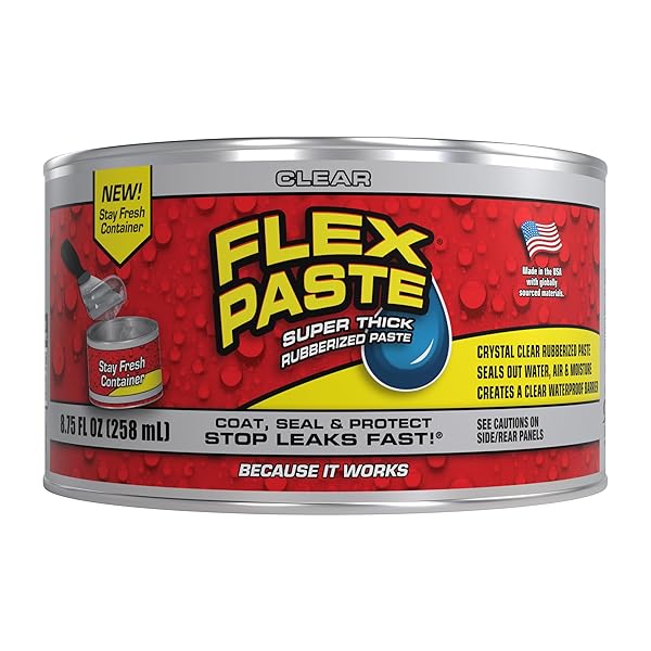 FLEX PASTE, WATERPROOF PAINTABLE PUTTY, SPACKLE SEALANT, FILL GAPS CRACKS HOLES – BLOCK OUT WATER AND AIR – UV RESISTANT – WALLS, DRYWALL, EPDM, CONCRETE, ROOF, RV REPAIRS, CLEAR, HALF-QUART