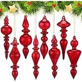 Mifoci 8 Pcs 6 Inch Mercury Glass Finial Christmas Ornaments Hanging Christmas Finials Glass Ornaments Assorted Mercury Decor for Vintage Holiday Xmas Tree Decoration(Red)
