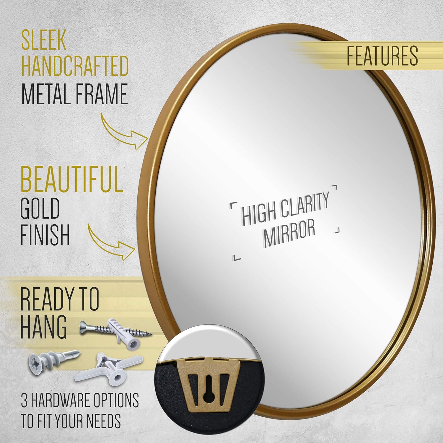 HBCY Creations Circle Wall Mirror Inch Round Wall Mirror for Entryways, Washrooms, Living Rooms and More (Gold, 16"): Furniture & Decor