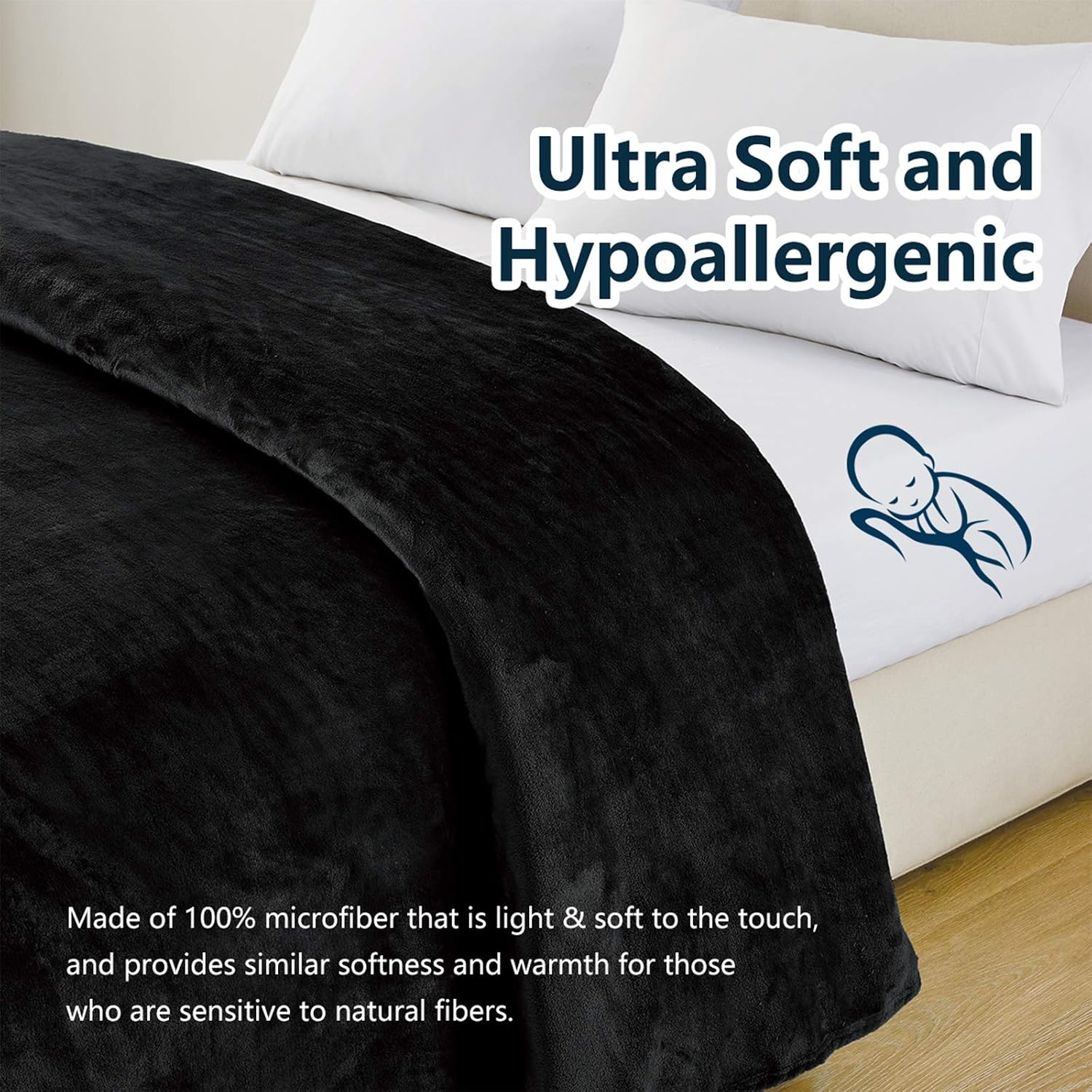 WAVVE Fleece Blanket Sofa Throw Black 5ft x 6.5ft - Fluffy Soft Warm Versatile Blanket for Sofa/Couch/Bed Double/Twin Size, 150x200 cm - Image 4