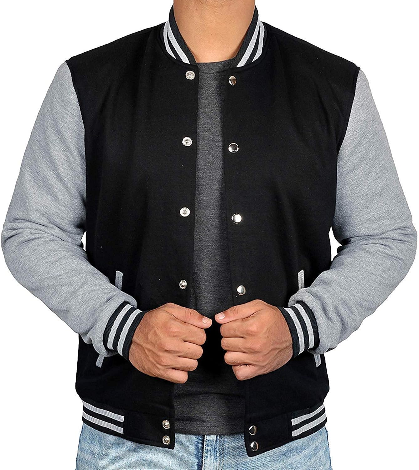 Mens Letterman jacket - Varsity Baseball Men Bomber Jackets With Grey Sleeves at  Men’s Clothing store