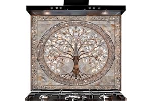 Ornate Tree of Life Glass Backsplash, Tempered Glass Kitchen Backsplash, Decorative Tree Glass Backsplash for Kitchen, Elegan