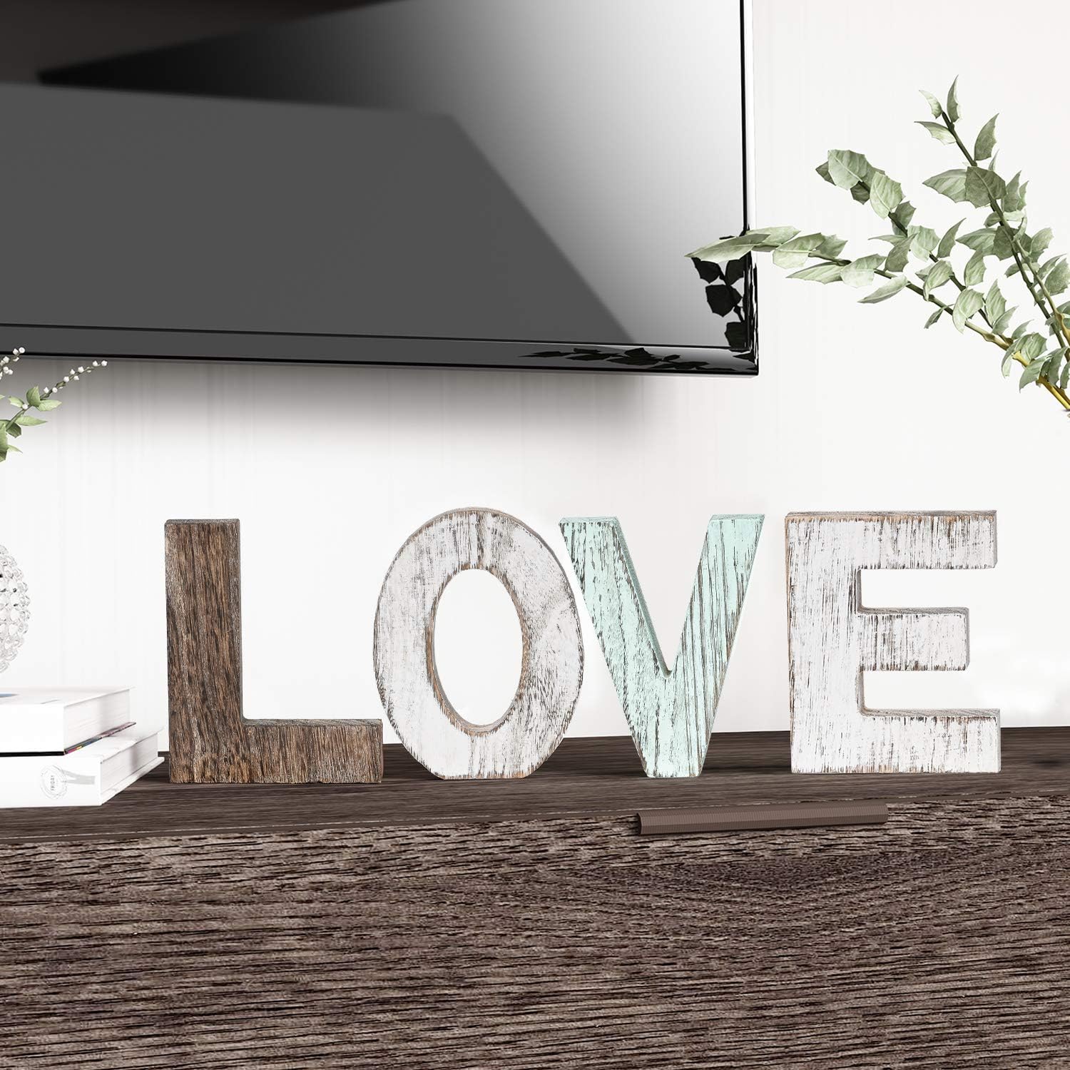 TIMEYARD Rustic Wood Home Sign Decor, Decorative Word Signs, Freestanding Cutout Word Table Decor Centerpiece, Multicolor: Everything Else