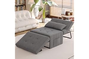 Iroomy Sofa Bed Sleeper Chair with Pillow,Convertible 4 in 1 Multi-Function Adjustable Recline Linen Guest and Folding Multifunctional Ottoman Foldable Bed for Small Spaces,Dark Grey