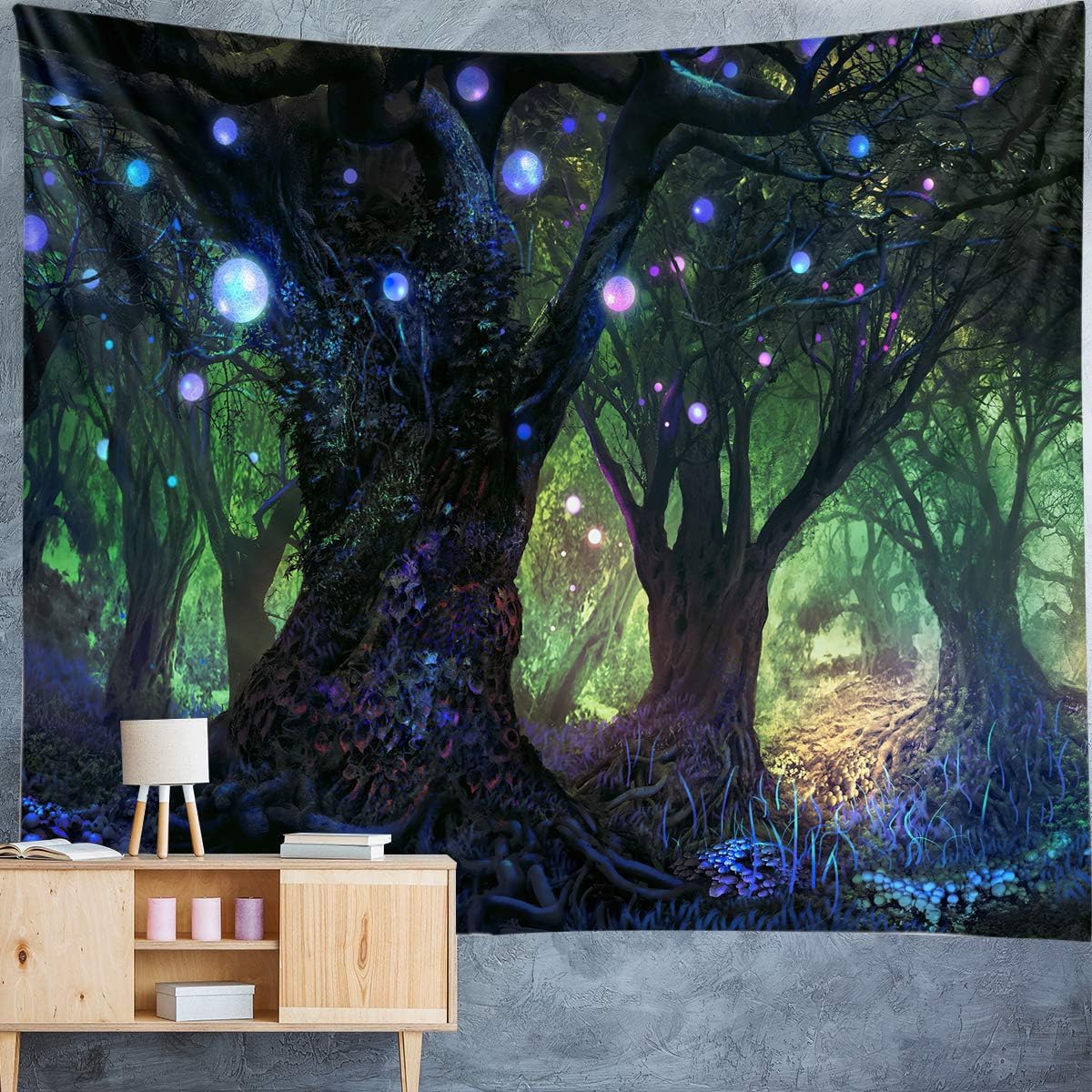 Tapestries - Forest Tapestry Home Decor Landscape Tapestry Living Room Bedroom Decoration Tapestry Magic Tapestry Curtain (Lanterns Blue Tree, 78''L×60''W)