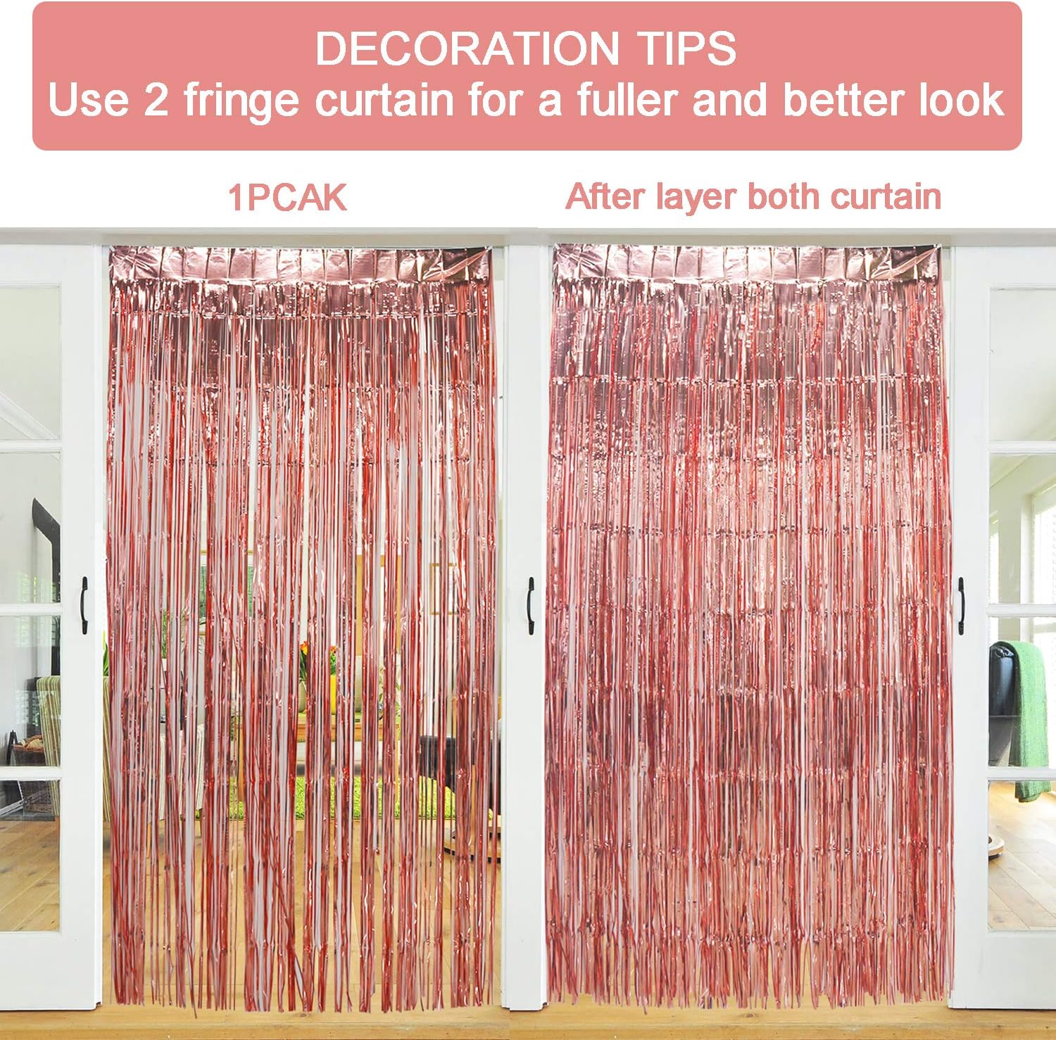 Tifeson 3 Pack Foil Fringe Curtains Backdrop Rose Gold Party Decoration, 3.2 ft x 6.5 ft Metallic Tinsel Curtain Party Photo Backdrop for Birthday Bachelorette Party Bridal Shower Baby Shower Decorations: Toys & Games
