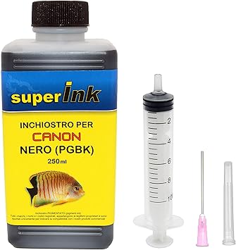 Superink 250ml Schwarz Pigment Kompatibel Tinte Zum Nachfullen Von Canon Tintenstrahldrucker Patronen 10ml Spritze Mit Nadel Und Kappe Amazon De Burobedarf Schreibwaren
