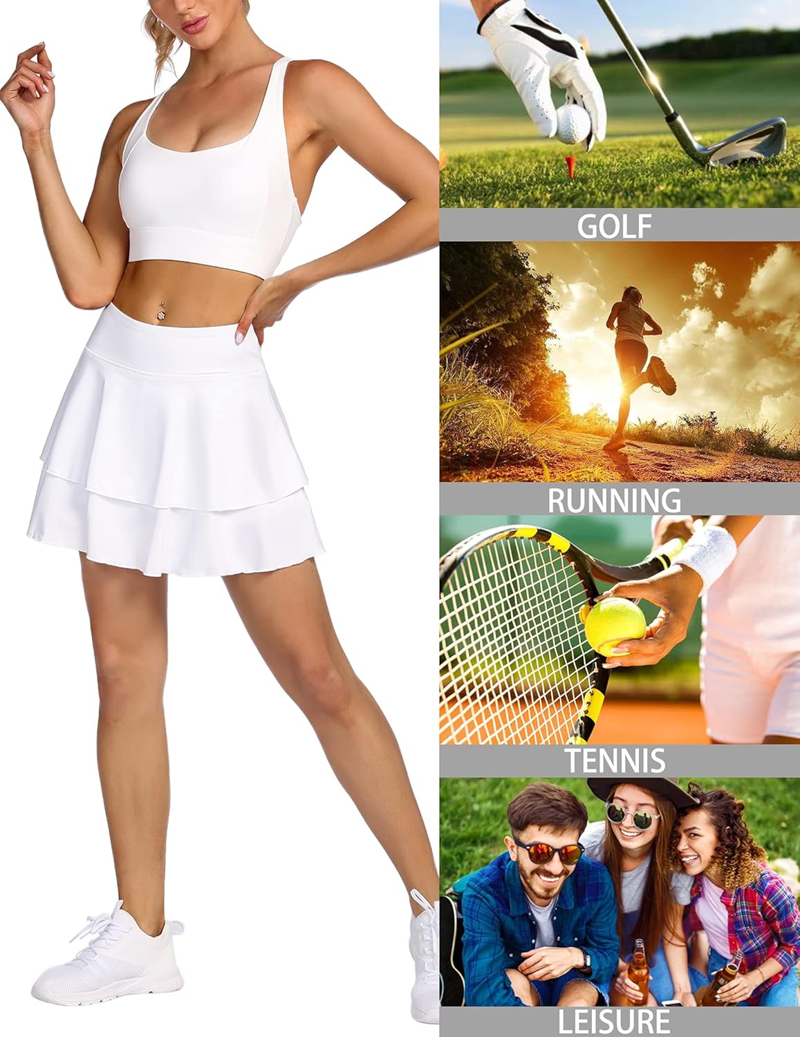 COOrun Women's Active Skort Athletic Ruffle Pleated Tennis Skirt for Running Golf Workout: Clothing