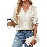Blooming Jelly Womens Button Down Shirts 3/4 Sleeve Dressy Casual Tops Pleated Satin Silk Business Blouses 2026