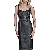 BCBG Womens Sleeveless Sweatheart Neck Denim Sheath Midi Dress