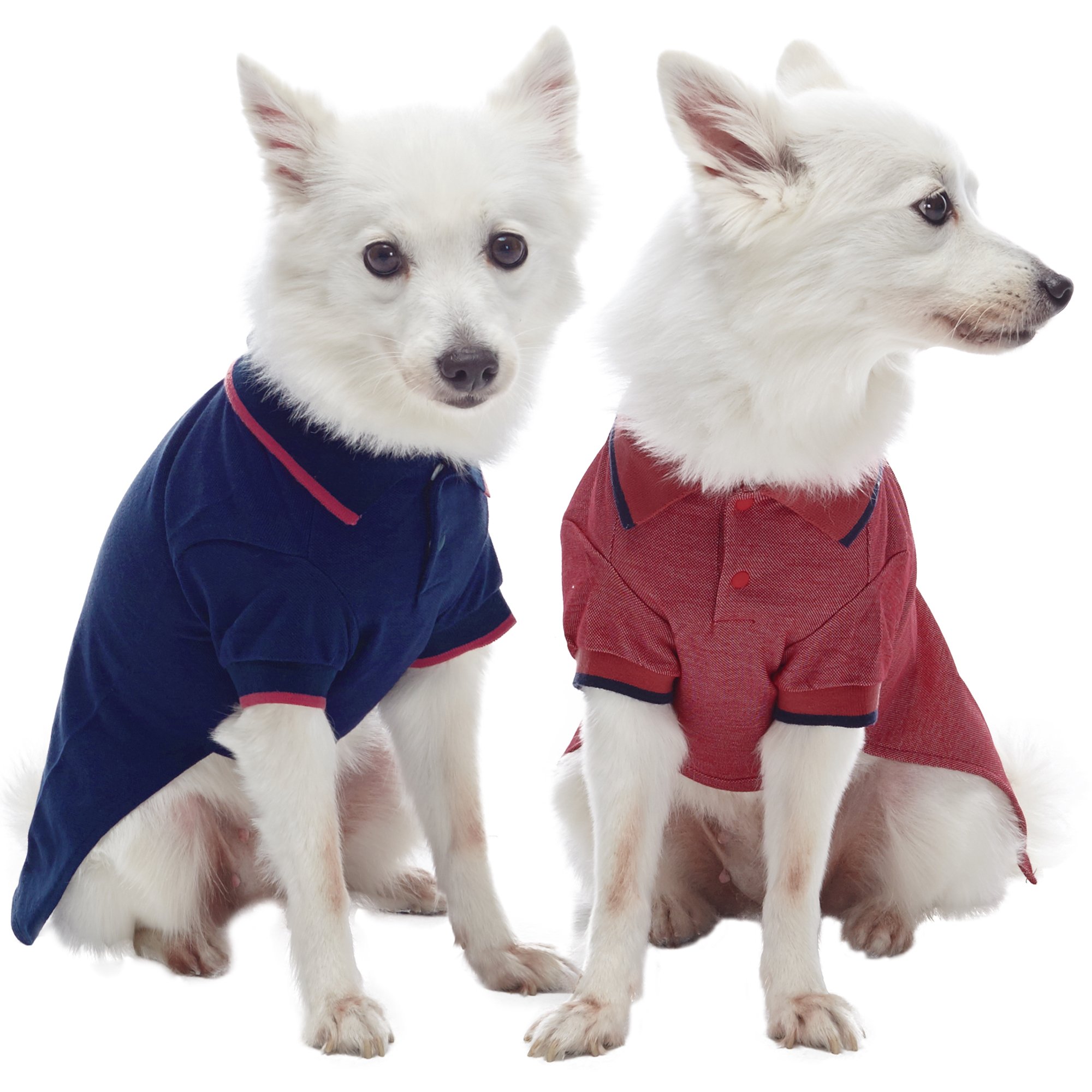 Blueberry Pet Back to Basic Cotton Blend Dog Polo Shirt in Navy and Rusty Red, Back Length 14"/36cm, Pack of 2 Clothes for Dogs