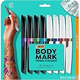 BIC BodyMark Temporary Tattoo Markers for Skin, Artist's Set, Mixed Tip, 8-Count Pack of Assorted Colors, Skin-Safe*, Cosmeti