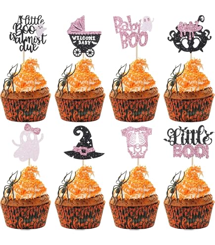 Rsstarxi 24 Pack Halloween 'A Baby Is Brewing' Cupcake Toppers - Ghost Picks For Gender Reveal & Parties