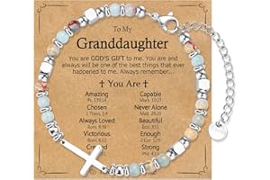 WIKHIA Christian Gifts for Women Girls, Religious Cross Beaded Bracelet, Birthday Christmas Baptism Easter Gift for Daughter Niece Granddaughter Friends Godmother Goddaughter Sister in Christ
