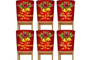 Buryeah 6 Pcs Christmas Chair Back Covers 6 Styles Removable Washable Stretch Dining Room Slip Covers Parson Chair Protector for Christmas Decorations Home Party 23.6'' x 19.7'' (Red Bell)