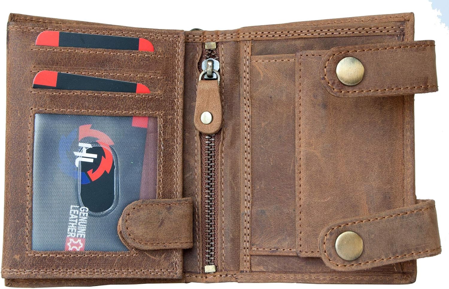 Born to be wild Men's Natural Genuine Leather Wallet with Metal Chain with Shark, Brown - Image 3
