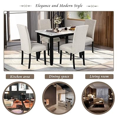 Buy Lz Leisure Zone Dining Table Set Kitchen Dining Table Set For 4 Wood Table And Chairs Set White Beige Online In Italy B083z1d93q