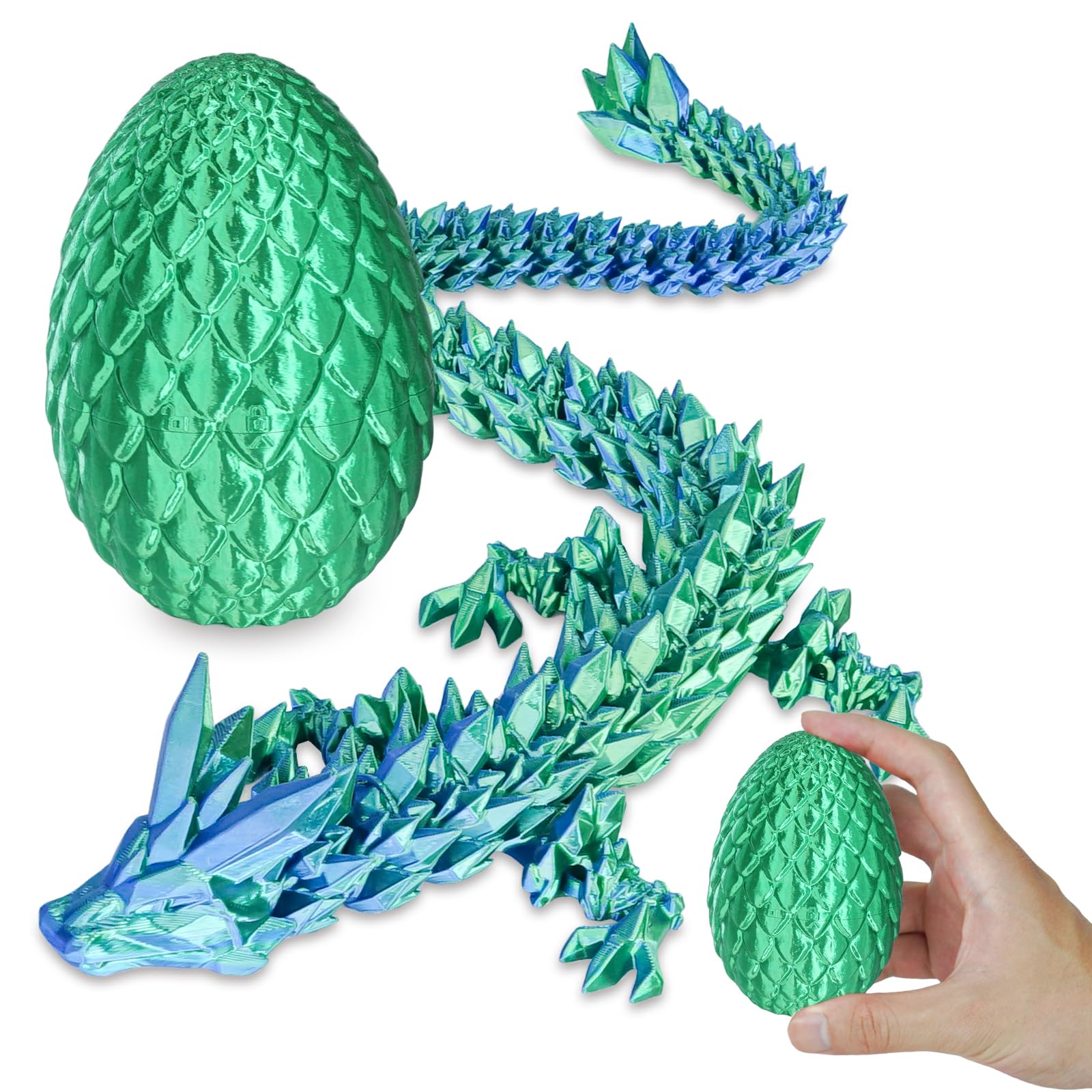 Surprise Dragon Egg with Dragon Inside – Gifts for Kids and Adults, 3D Printed Fidget Toy, Ideal for Christmas, Easter, Birthdays, Fun Desk Décor and Stress Relief(Christams Green, Small) — image 1