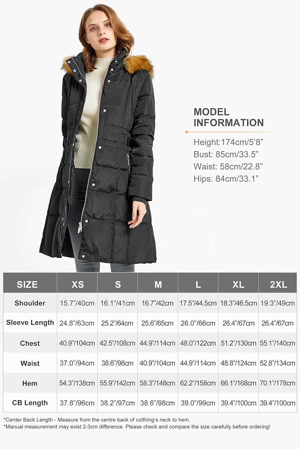Orolay Quilted Down Jacket Women Winter Long Coat Puffer Jacket with Fur Hood: Clothing