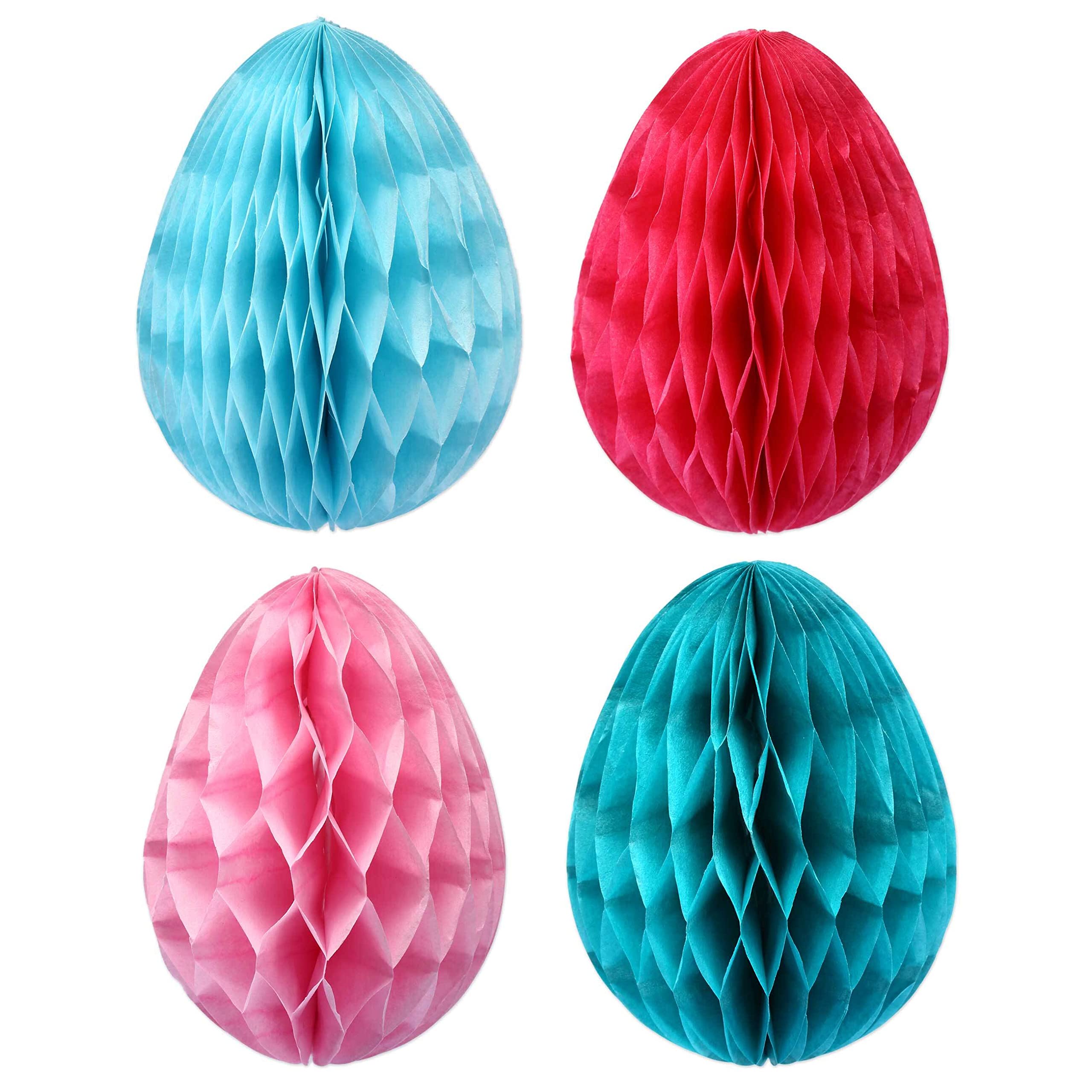 Papierdrachen 12 Easter eggs made of tissue paper for hanging and decorating, size 7 cm including ribbon, ideal Easter decoration for shrubs and branches, reusable, colourful, set of 2