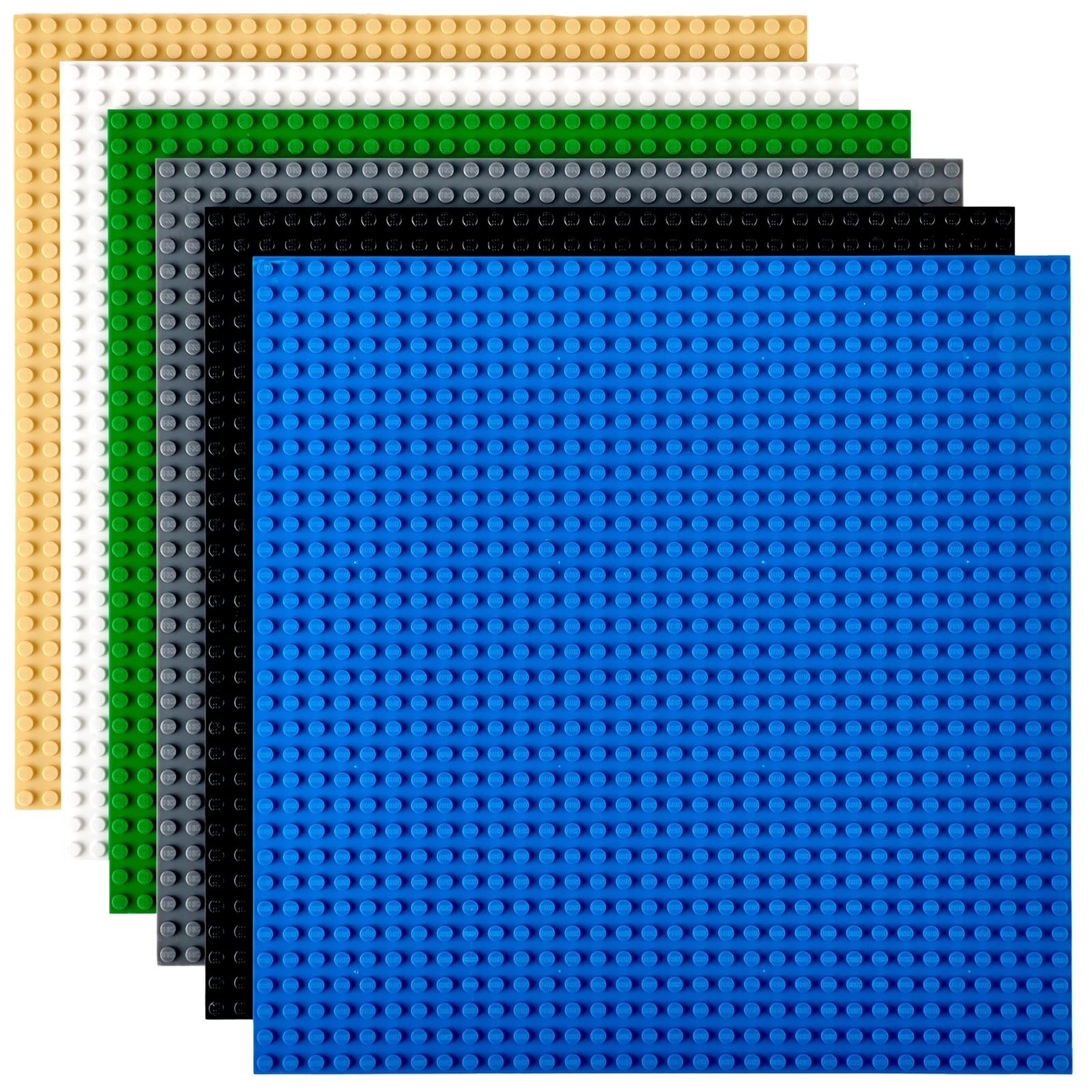 Classic Baseplates 25x25 cm Building Brick Base Plates | Compatible with LEGO Blocks, Compatible with LEGO Base Plates | Baseplates for Building Towers | Black Blue Gray Green Sand White