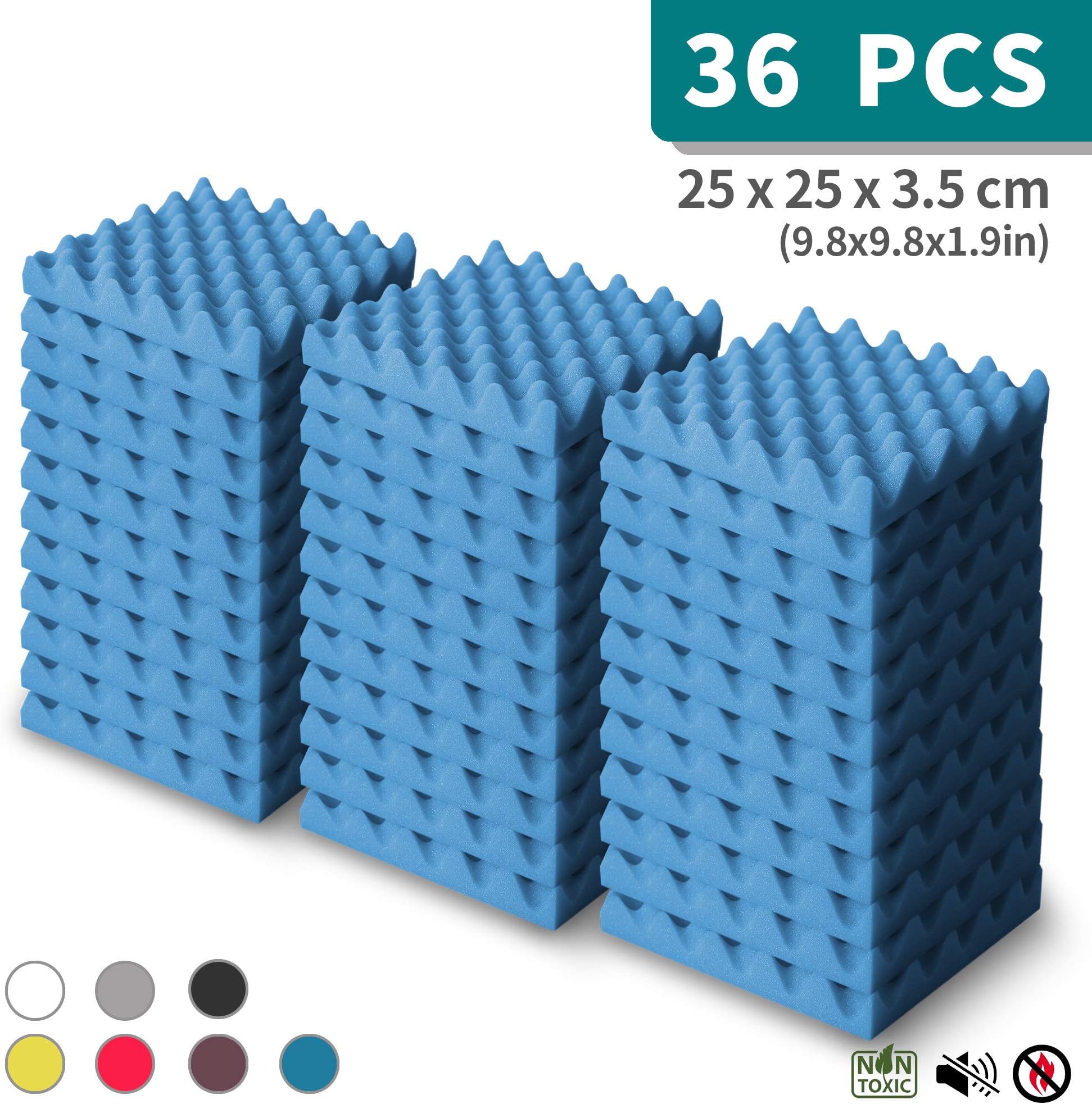 SDEXPERT 36 Pcs Ultra flex Wave Foam Acoustic Home Tiles Acoustic Home Studio Sound Treatment Accessories Foam Wall Panel Sound Insulation 25x25x3.5cm Blue