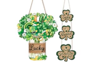 SOPHENA 2 Pieces St. Patrick's Day Decoration Shamrock Clover Wood Wreaths for Front Door Wall Signs, Irish Sign Ornaments Hanging Crafts for Home Party Supply