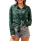 WARHORSEE Plaid Flannel Shirts for Women Long Sleeve, Loose Fit Womens Casual Flannels Button Down Shirts Blouses Tops