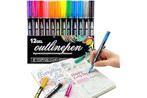 Dreamy Sparkle Dual-Line Contour Pen, 12/24/36/48/60 Colors Metallic Self Outlining Markers, Double Line Outline Art Pen, Qui
