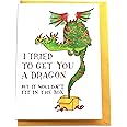 PepperZone I Tried to Get You a Dragon Handmade Greeting Card, Fairy Tale Birthday, Funny Unique Dragon Magical Bday Gift for Boy, Girl, Fantasy Lover