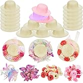 Hotop 197 Pcs DIY Girls Straw Hats Set Tea Party Hats for Kids Include 24 Pcs Straw Hats 48 Pcs Artificial Flower 24 Pcs Faux Butterfly 100 Pcs Fake Feather Straw Hats for Craft Dress up Hats