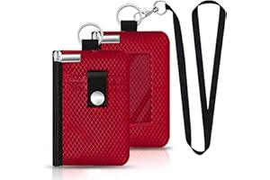 CCUMI Minimalist RFID Blocking Small Wallet with ID Window,WaterResistant Zip Id Case Wallet with Lanyard Keychain for Cards,Cash,Travel,Women,Men (Red)
