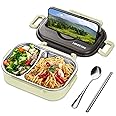 Stainless Steel Bento Box for Adults - 2 Compartment Lunch Containers with Insulated Lunch Containers, Spoon, Chopstick and Phone Stand